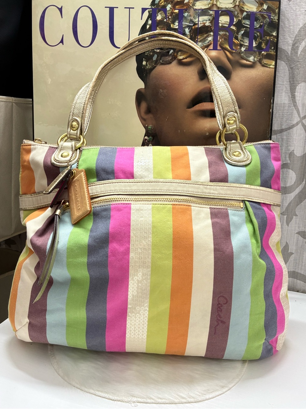 Coach legacy stripe poppy tote